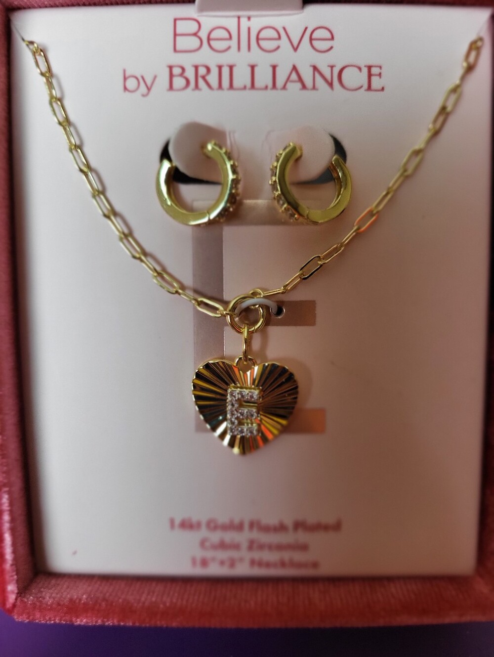 Gold Heart Pendant Necklace and Hoop Earrings Set